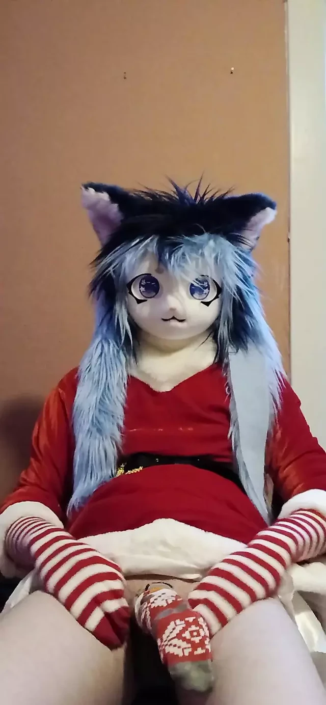 Lightning masturbating in a christmas dress 2