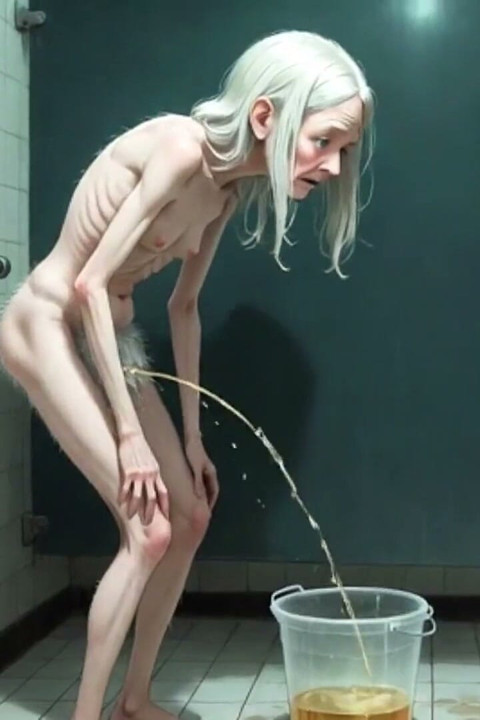 Old Granny Public Pissing in Bucket - Hairy Wet Pussy & Real Orgasm