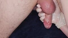 Gloved massage ends with a prostate massage and cum shot