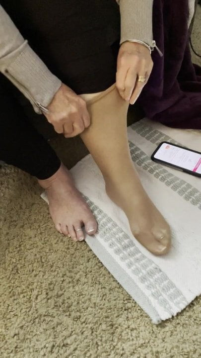 Putting on my nylon knee highs