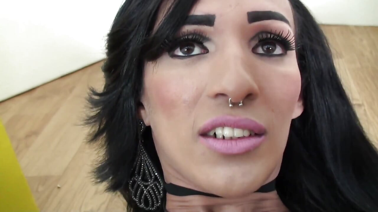 Shemale soccer fan Barbara Cristina strips and masturbates