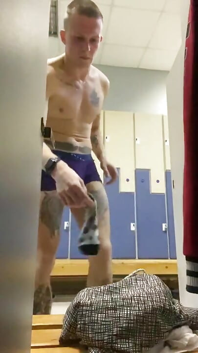 In the Locker Room, All Wet After a Workout, Was Excited by the Guys Passing by