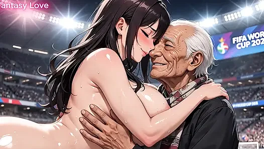 FIFA Dünya Kupası stadyumunda şehvetli anime kızı çıplak - büyük göt ve orta memeli baştan çıkarıcı dans