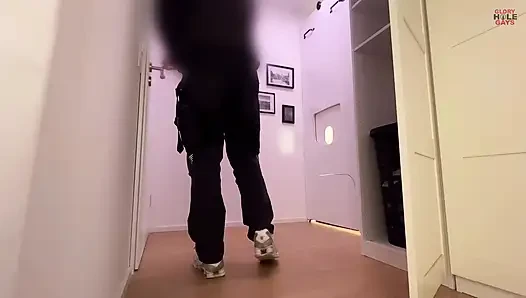At the gloryhole he squirts deep into my throat through my tight mouth pussy
