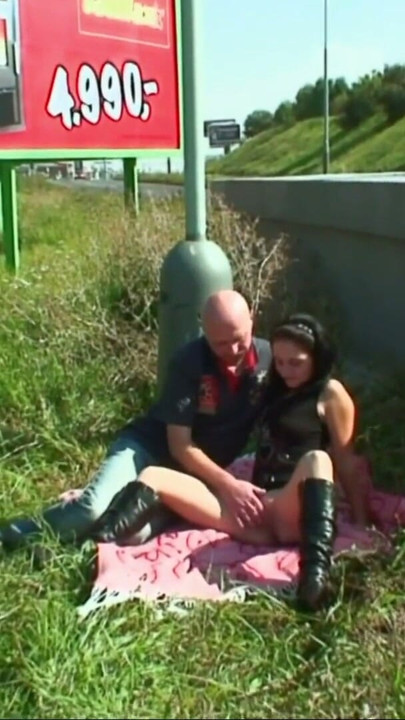 man takes brunette bitch to the woods to have sex! | Clip 1