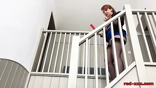 Suction Dildo on the Stairs!