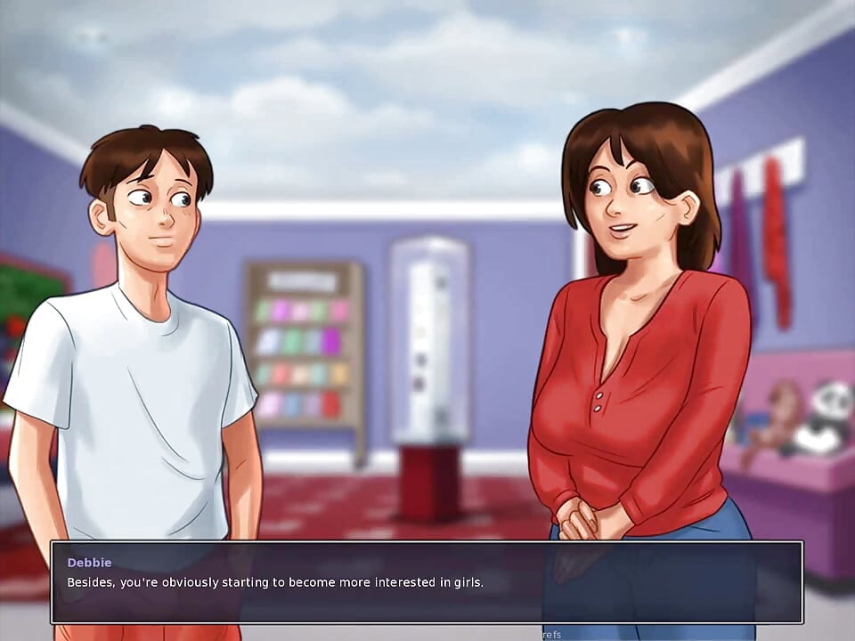 Summertime saga: stepmom kisses her stepson in the common room ep 40