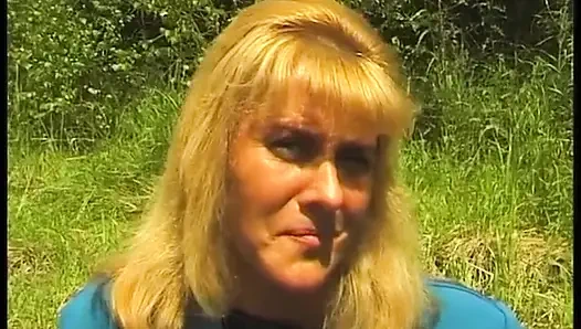 Hairy blonde mature have a nice time outdoors