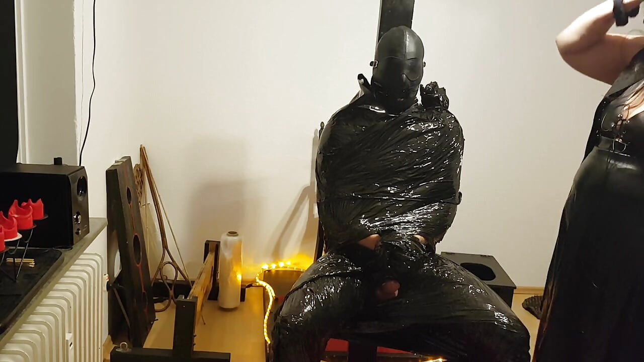 Foil Bondage Slave Part 2 - Cling Film Mummified and Edged to Madness