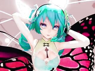 Miku Hentai Dans dezbrăcă-te cu ejaculare înăuntru MMD 3D Butterfly Shake MMD 3D Emerald Hair Color Edit Smixix