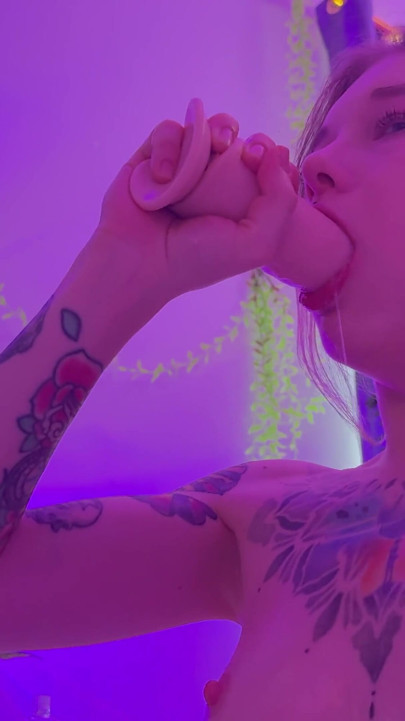 Slutty Blonde Drooling and Gagging on Dildo Toy