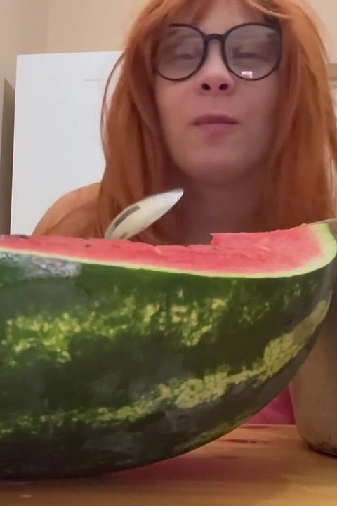 Giantess Stepsister Eats Watermelon and Is Really Horny While Tiny Stepbrother Watches Giantess Stepsister Eat