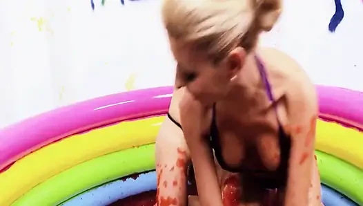 Pool Pussies Scene 3 Two Slim Blonde Lesbians in Bikinis Cum in the Jelly Pool