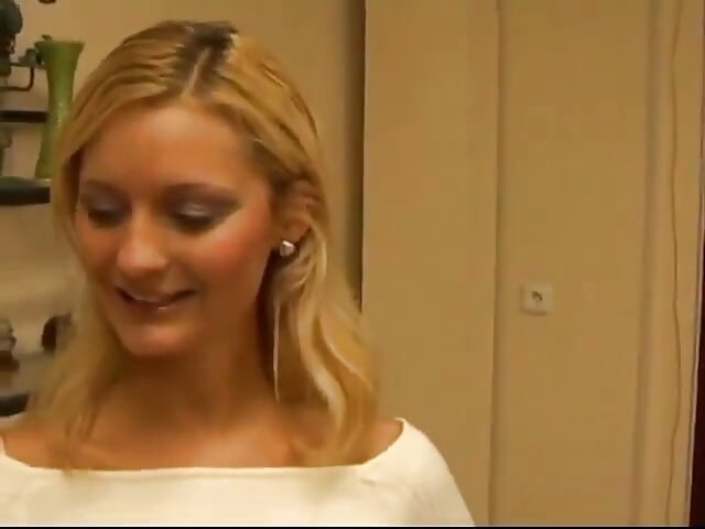 Stunning Blonde Whore with Perfect Tits and Ass Gives Camera Man a Blowjob