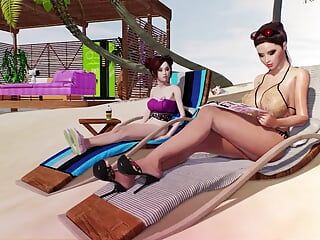 Tânără brunetă face plajă cu iubita ei