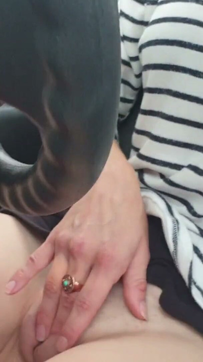 Skinny slut playing with her pussy while driving no panties | Clip 1