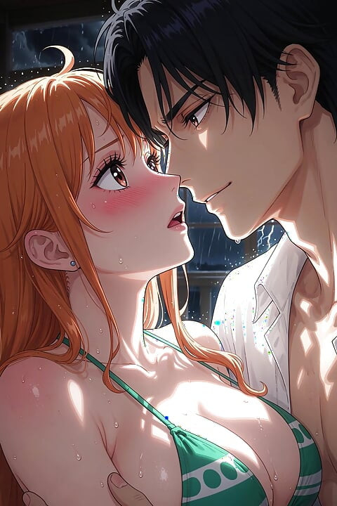 Nami is a slut, she heats her best friend until she eats his big cock and swallows his milk - AI-generated content