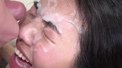 Asiatischer Blowjob, riesiges Sperma im Gesicht