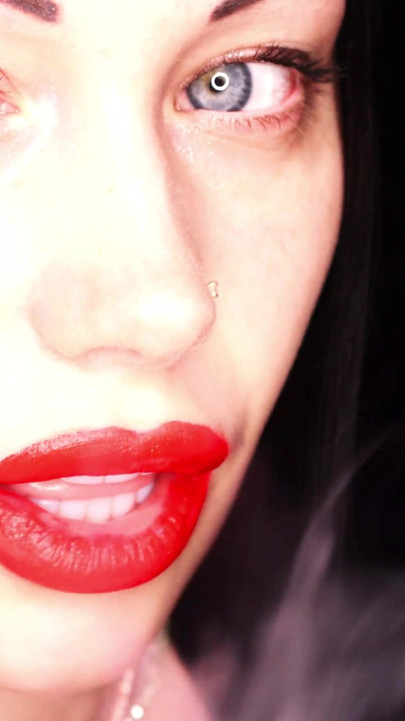 4K Applying red lipstick and smoking hookah on black background