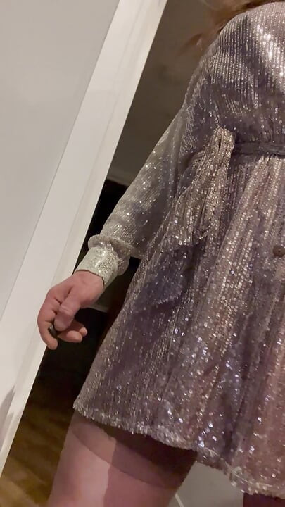 Trans getting ready for night out, stockings and heels
