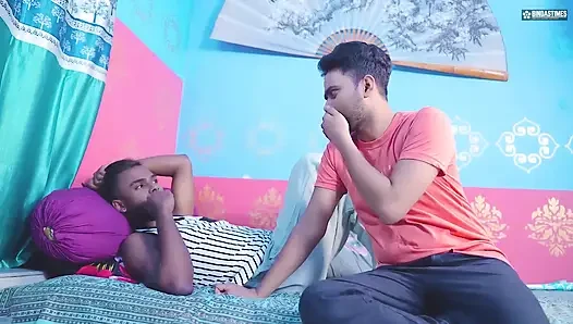 Desi Bold & Horny StepMom Shares Bed with Her Two StepSons at Same Time Hreesome. Hindi Audio