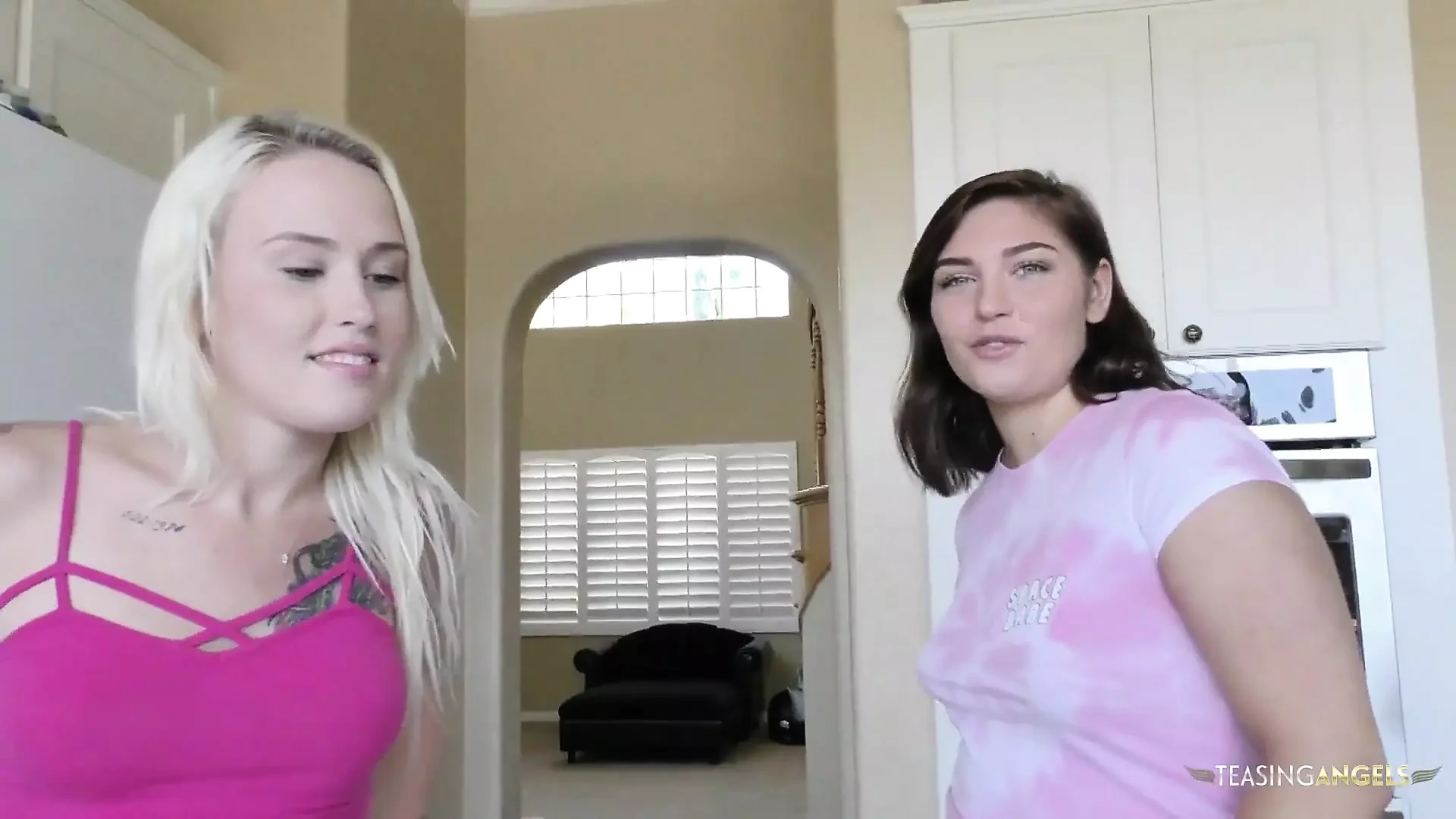One blonde, one brunette, and a hard white cock are best friends in bed