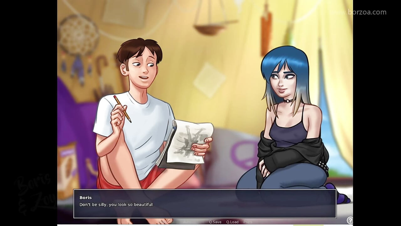 とても恥ずかしがり屋のエモい女の子は、彼女がかわいい女の子だったので、初めて彼女のかわいいおっぱいを見せてくれました。(サマータイム・サーガ - イブ1)