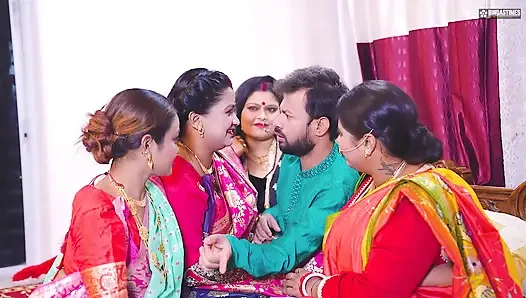 Desi Indian Thirki Husband fucks his all four wives at the same time and cumshot on face ( Hindi Audio )