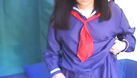 Asian petit on the cock in a college uniform