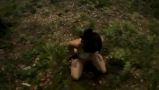 Brunette mature gets completely naked and gets washed with piss