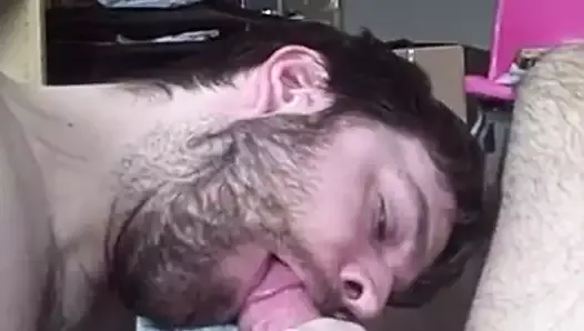 Blowing his buddy in bed and taking the cum load