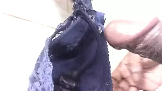 Sri Lankan young boy hand job with sexy blue lace bra lot of cum shot in Indian bathroom