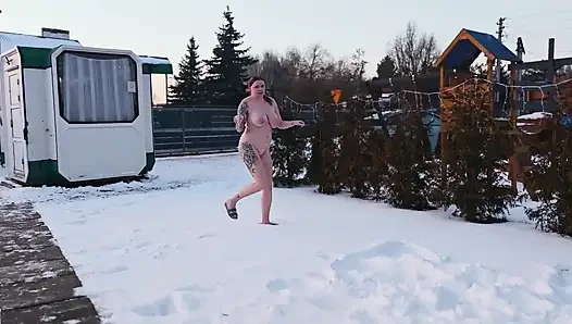 Swingers. Two Married Couples Play in the Snow Naked. the Women Pee in the Snow and the Men Lick It off.