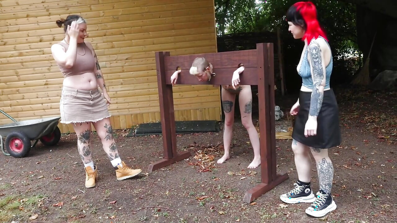 Naked Humiliation Girl Is Put in Stocks & Degraded