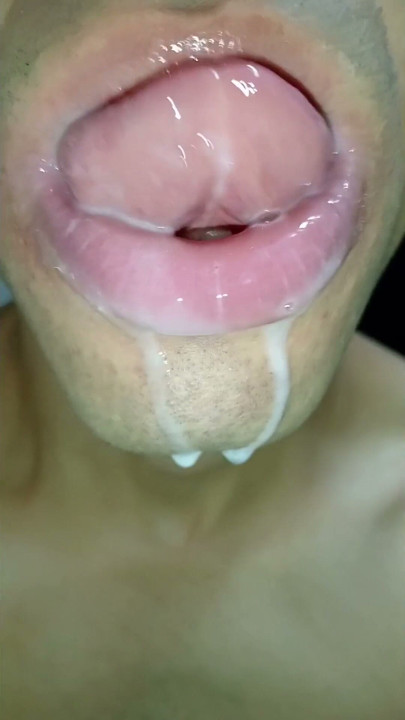 mouth milk, long tongue, sloopy, hard, kiss, tongue, playing with your cum, submissive, throat | Clip 1