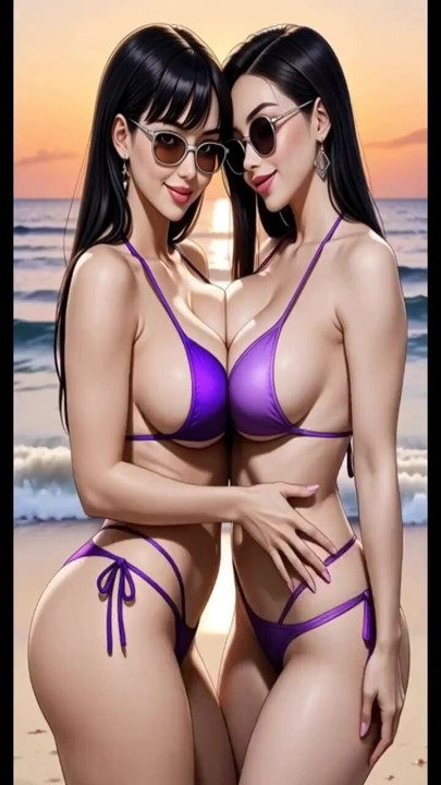 hot lesbians Asian girls kiss on beach (Ai animation) | Clip 2