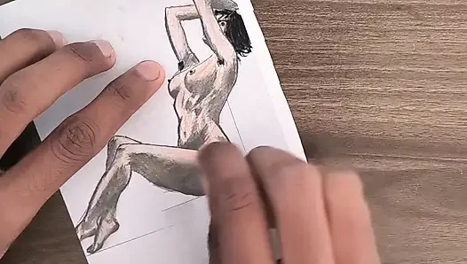 Indisches desi-dorf heißes romantisches mädchen mit freund-kunst zeichnen