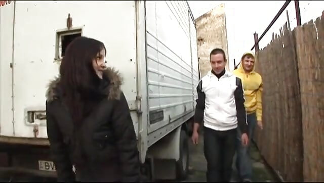 Hot young babe joins two men for a pussy fuck