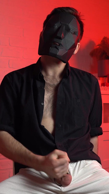 Thrilling moment from "Masked handsome man Noel Dero watches kinky porn and jerks off. Loud moans and orgasm of a young guy."