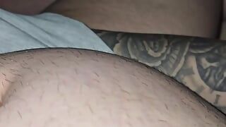 Step mom hand sneaking into step son pants touching his big dick for handjob