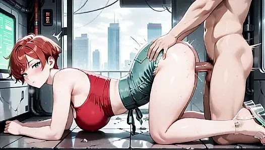 Многократные страстные кримпаи похотливой рыжеволосой красотки футуристического метро