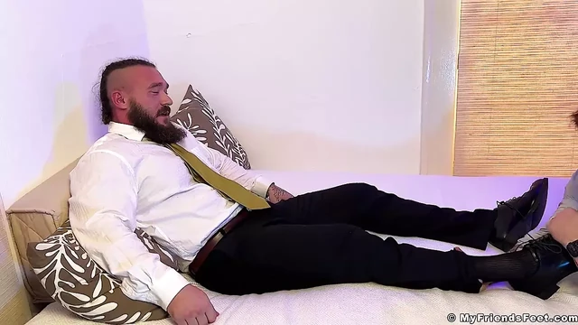 Bearded Riley Kneels And Licks Scott Holliday Bare Feet