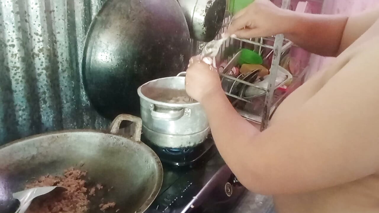 Stripping mother-in-law who is cooking