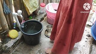 Indian Woman Washing Outside