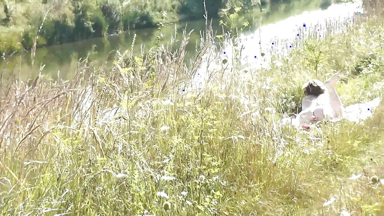 Wild beach Random guy passing by saw naked woman sexy mature Milf sunbathing on river bank Doggystyle Doggy style Butt Ass Pussy