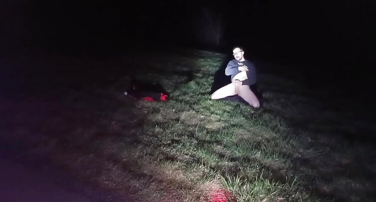 I Strip and Jerk off Outside at Night