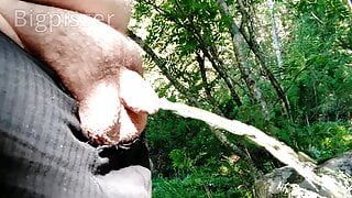 300lb fat pissmaster bear pees outside in nature with hot uncut small cock and lartge balls and huge fatpad, MUST WATCH!