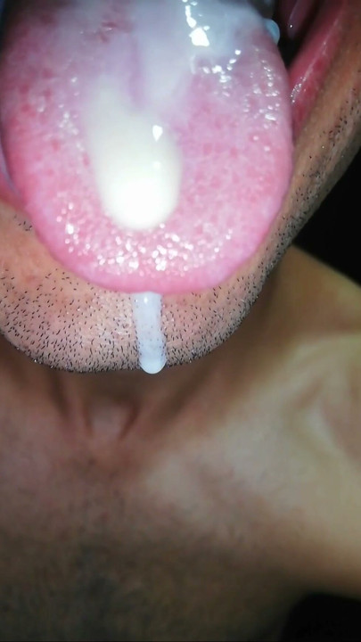 Cum in my mouth, play with your cum, and swallow it, close-up, naughty gay, tongue, sloopy | Clip 1