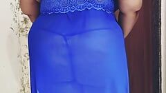 Slide clips of India Bbw Chubby Bhabhi in Blue Lingerie showing boobs big ass