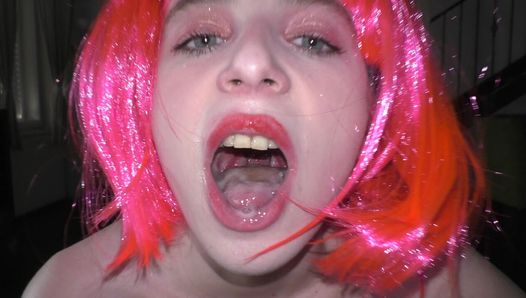 HOT CUM IN MOUTH (PINK HAIRED GIRLFRIEND BLOWJOB)